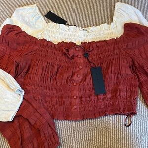 2 NWT GIANNI BINI ruched elastic fall crop tops size L/XL